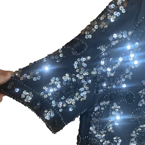 Vintage Patchouli Silk Top Womens Size L Black Sequined Party Cocktail Evening G - Picture 8 of 14